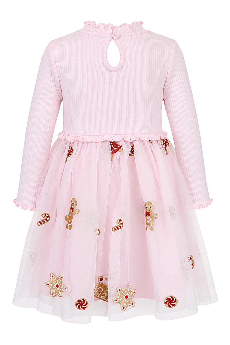 Gingerbread Embroidery Long Sleeve Mesh Skirt Dress, Alternate, color, BLUSH