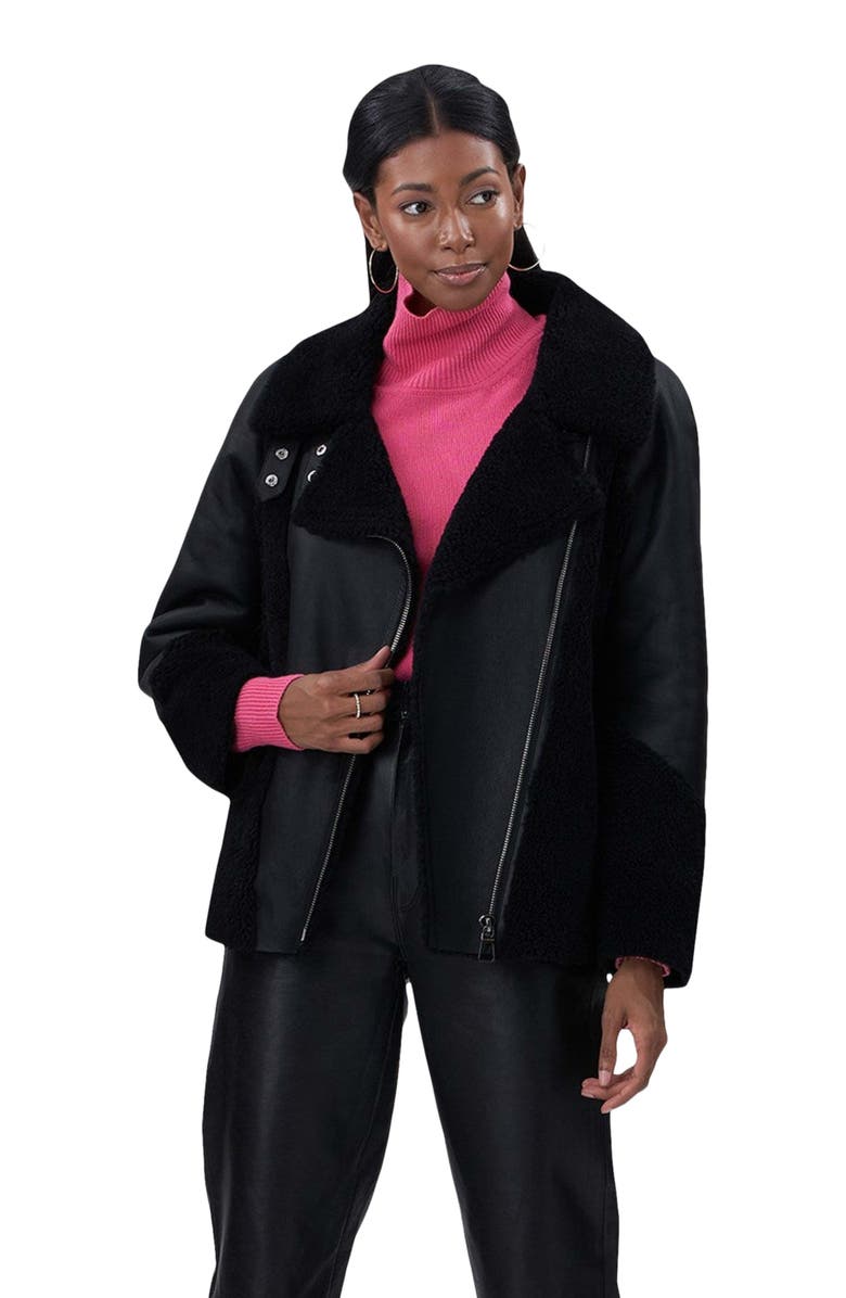 GORSKI Shearling Lamb Zip Moto Jacket, Alternate, color, Black/Black