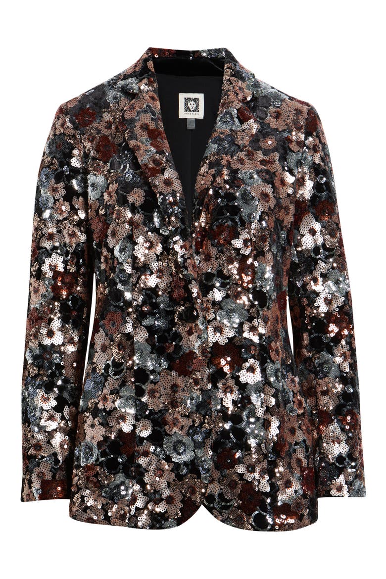 Floral Sequin One-Button Blazer, Alternate, color, ANNE BLACK MULTI