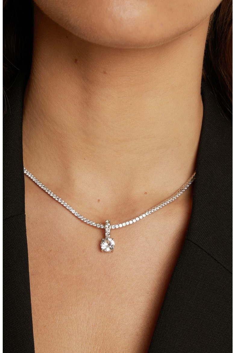 Round Cut Tennis Charm Pendant, Alternate, color, White Sapphire White