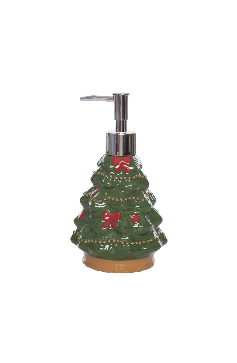 Transpac Dolomite Bow Tree Soap Dispenser Ceramic Christmas Decor, Alternate, color, Green