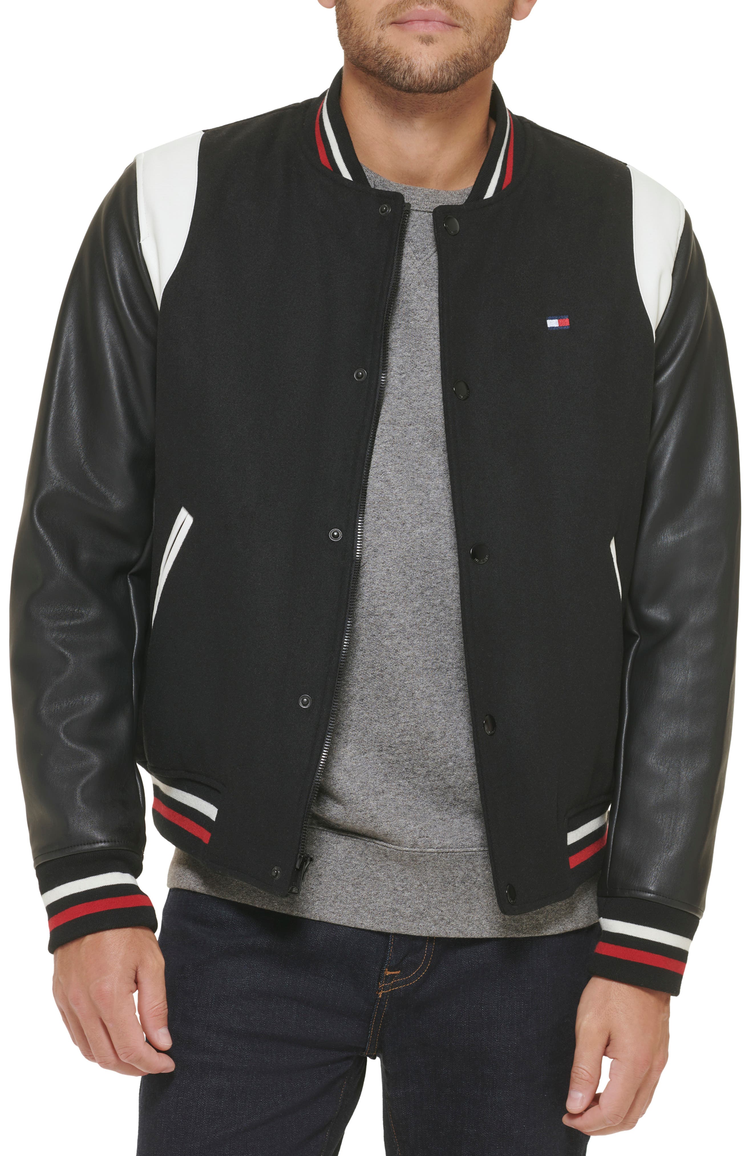 Tommy Hilfiger Faux Leather Letterman Varsity Jacket