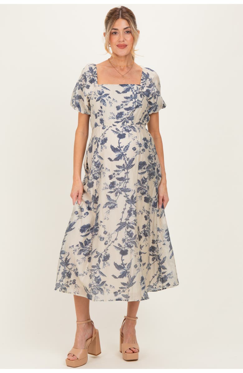 PinkBlush Floral Square Neck Puff Sleeve Midi Dress, Main, color, Navy Blue