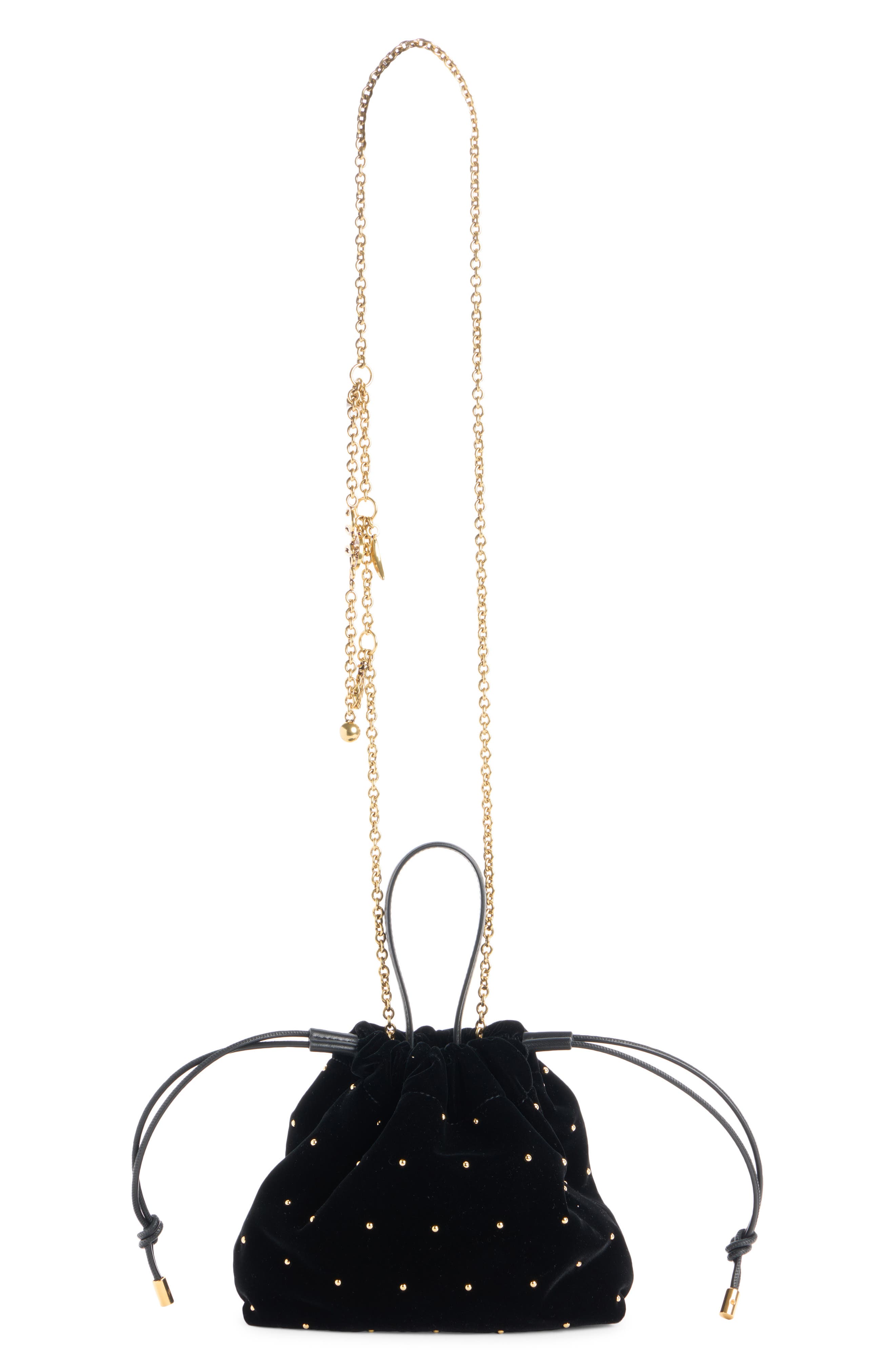 Small Velvet Drawstring Shoulder Bag, Alternate, color, BLACK