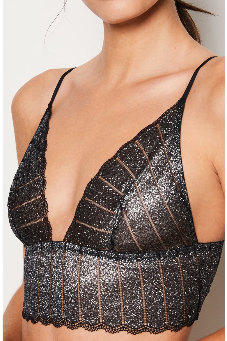 Illusions Metallic Longline Bralette, Alternate, color, BLACK