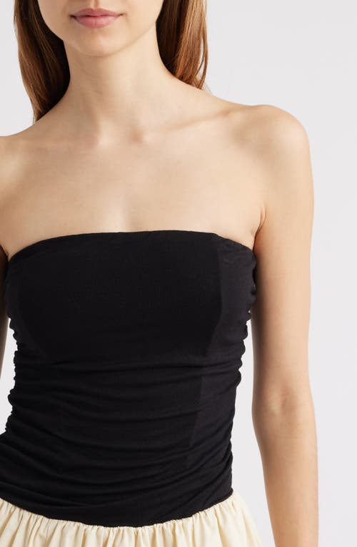 Moon River Strapless Bubble Hem Mixed Media Minidress In Black
