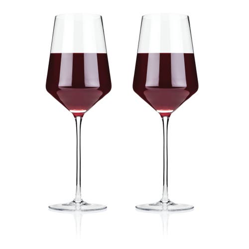 Viski Raye Crystal Angled Bordeaux Glasses Set Of 2 In Clear