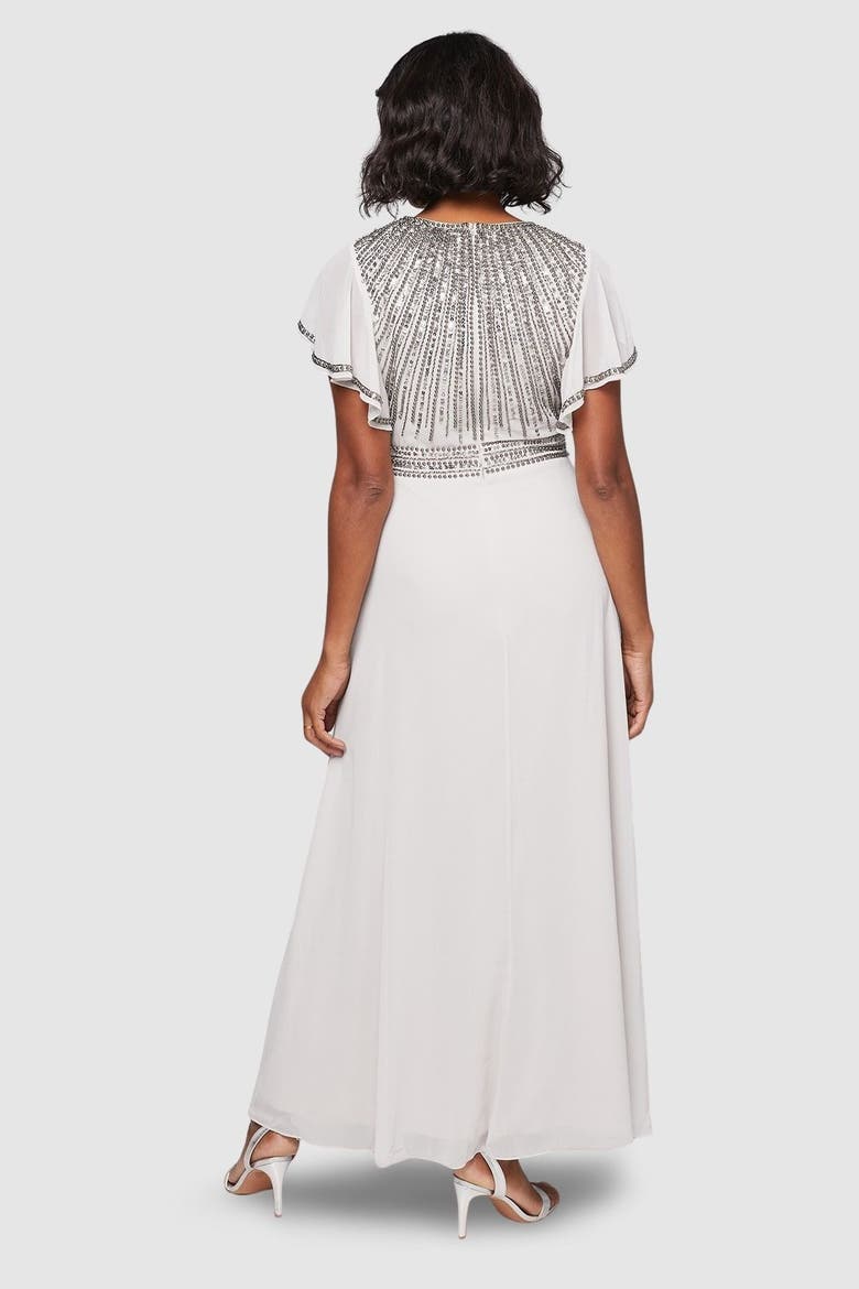 Embellished Ruffle Sleeve Maxi Dress, Alternate, color, Grey