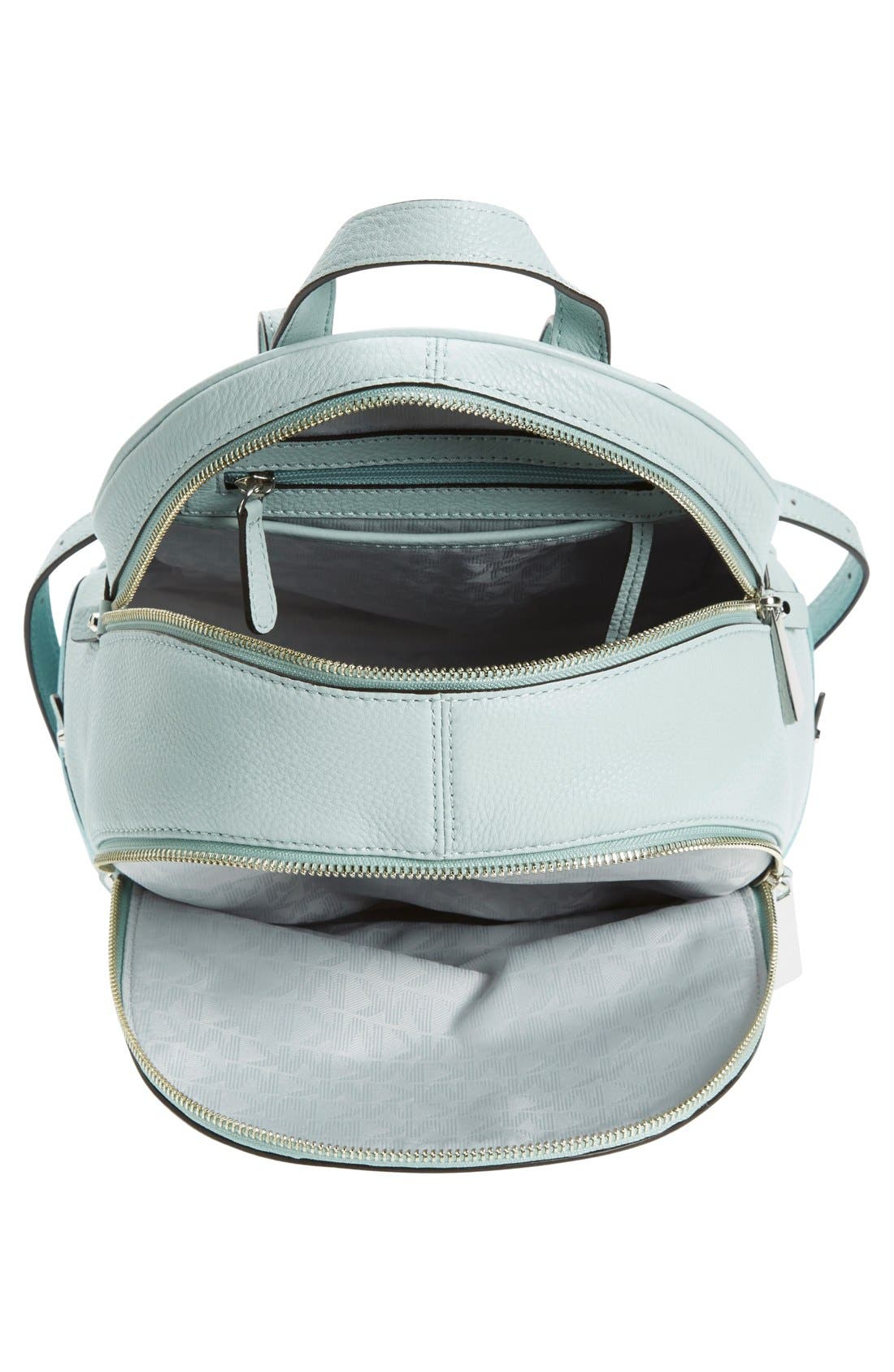 'Small Rhea' Leather Backpack, Alternate, color, CELADN/AZURE/ SILVER