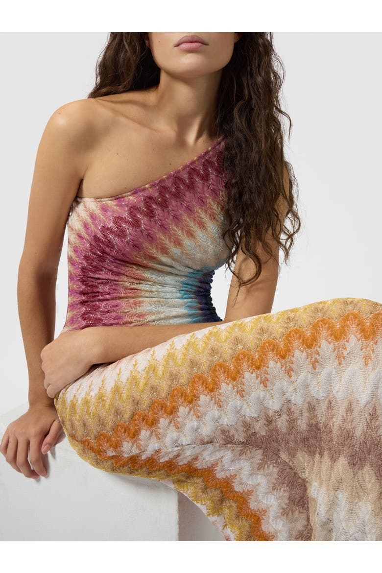 One-shoulder Long Viscose Lace Dress, Alternate, color, Multicoloured