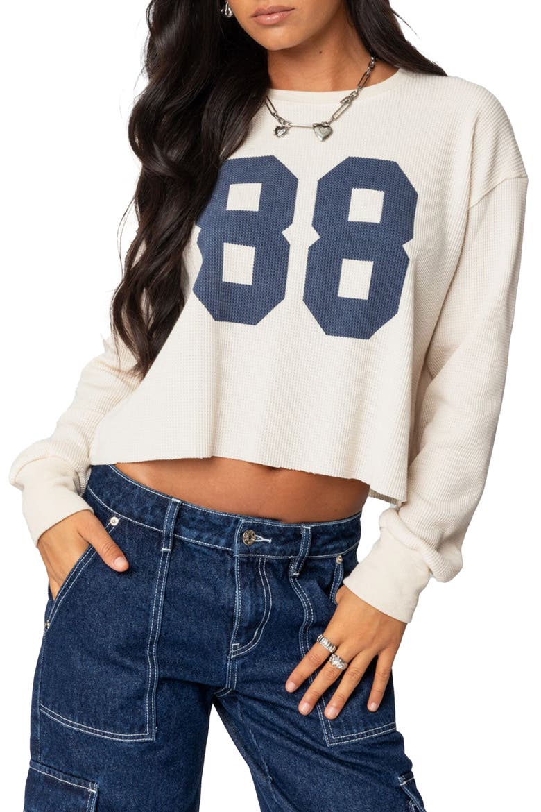 88 Crop Long Sleeve Waffle Knit Top, Main, color, CREAM
