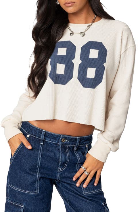 88 Crop Long Sleeve Waffle Knit Top