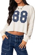 EDIKTED 88 Crop Long Sleeve Waffle Knit Top