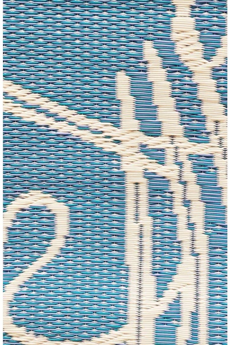 Palm Leaf Turquoise White Rug, Alternate, color, blue and white