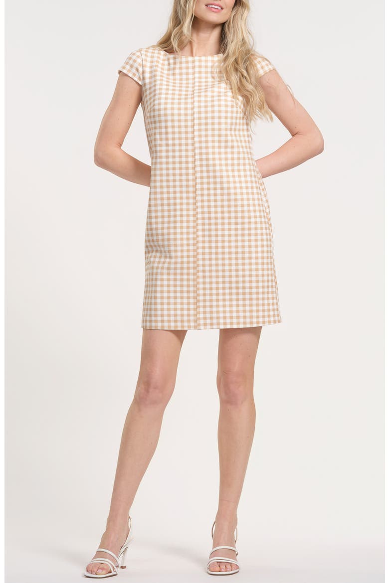 Gingham Cap Sleeve Minidress, Main, color, BEIGE/ WHITE