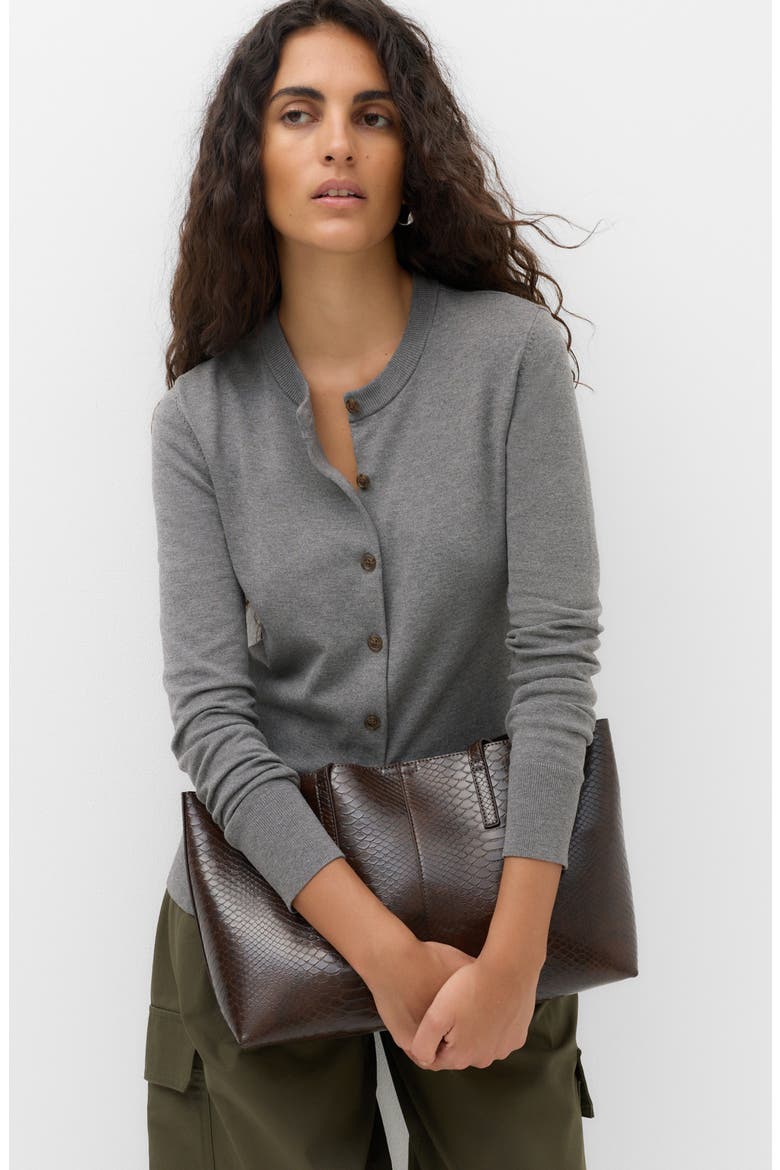 Faux Fur Collar Cardigan, Alternate, color, MEDIUM GREY MARL