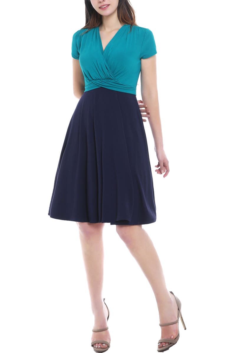 Kimi & Kai Sarah Faux Wrap Maternity/Nursing Dress, Main, color, Navy Teal