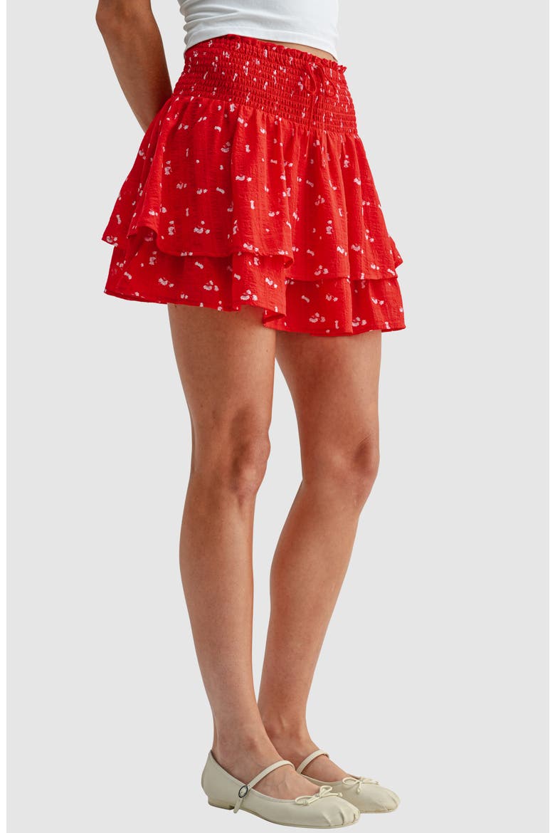 Smocked Waist Ruffle Miniskirt, Alternate, color, RED DITSY