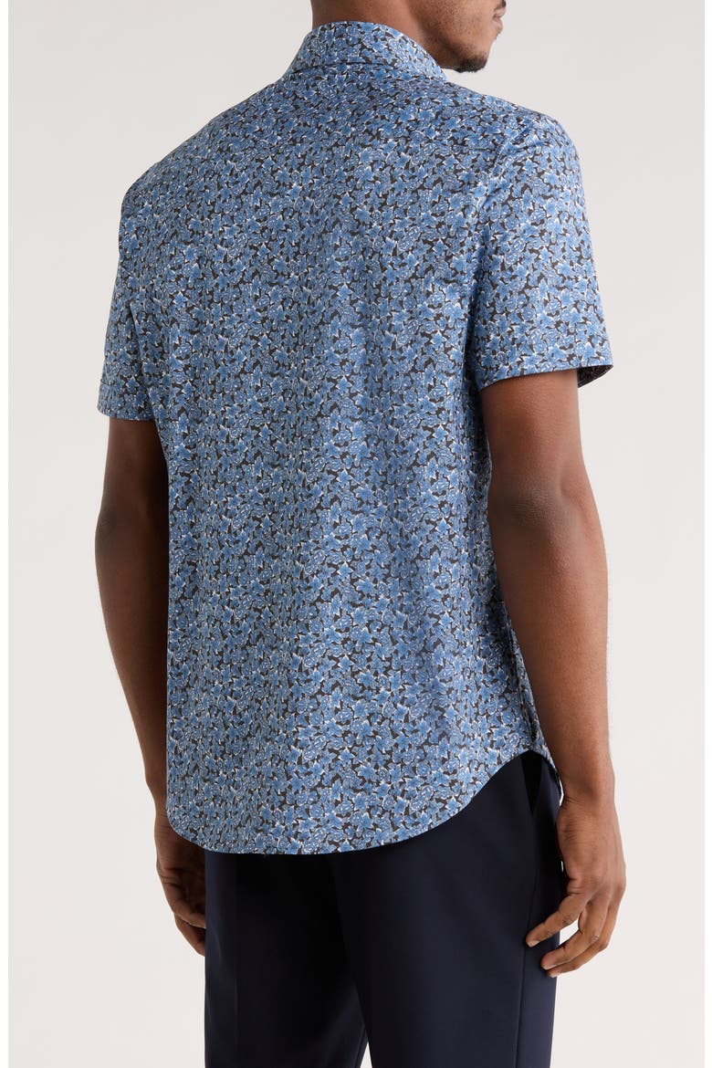 Print Short Sleeve Button-Up Shirt, Alternate, color, NIGHT BLUE