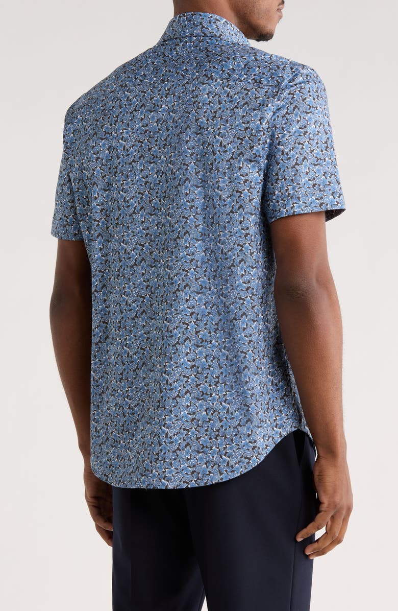 Bugatchi Print Short Sleeve Button-Up Shirt, Alternate, color, Night Blue