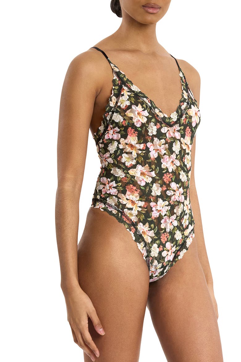 Lace Thong Bodysuit, Alternate, color, DARK ROOM BLOOMS