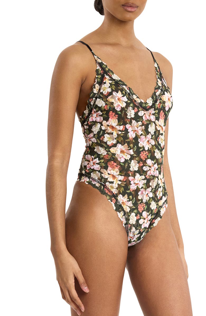 Hanky Panky Lace Thong Bodysuit, Alternate, color, Dark Room Blooms