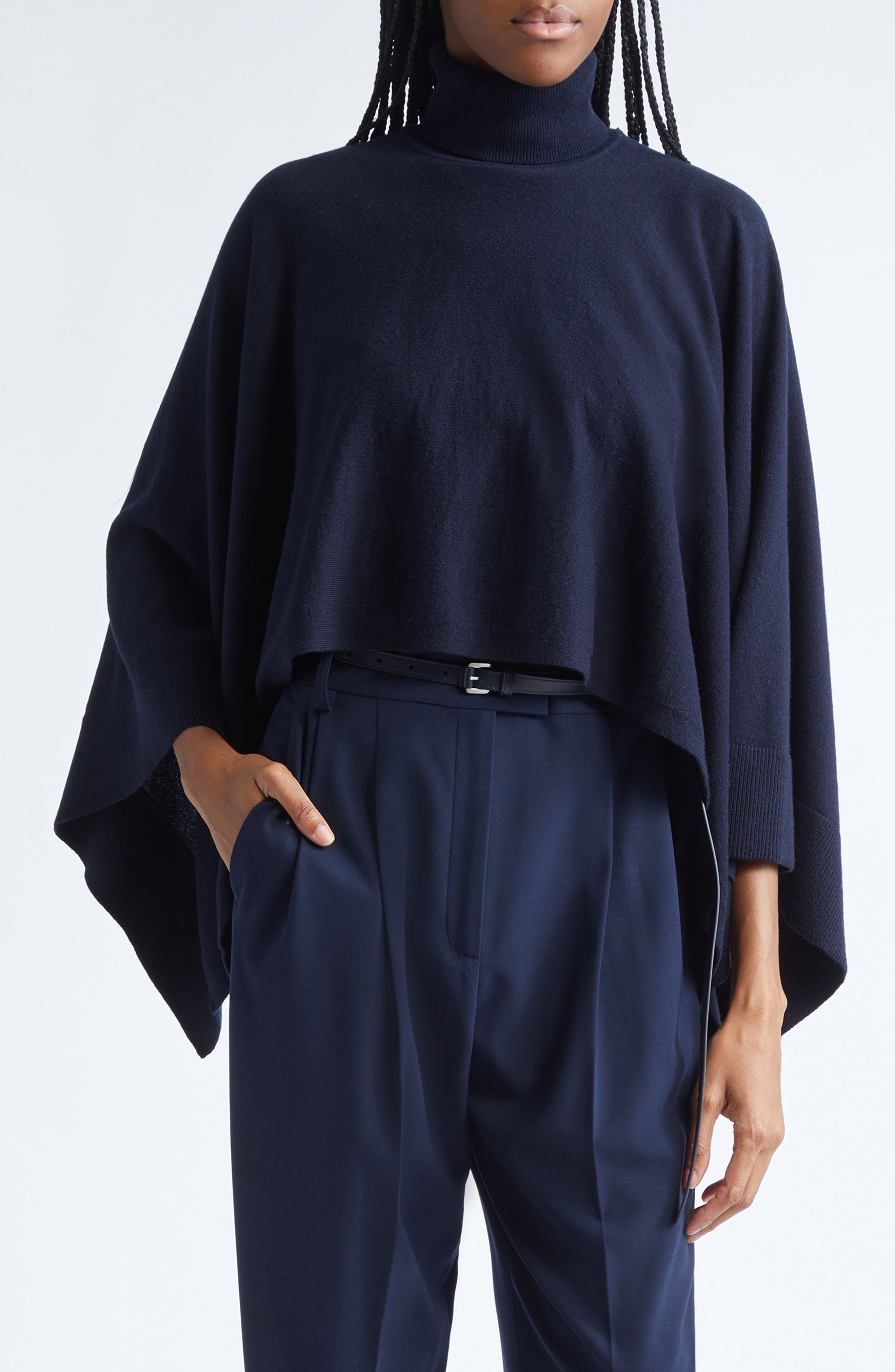 Michael Kors Collection Cashmere Turtleneck Poncho In Blue