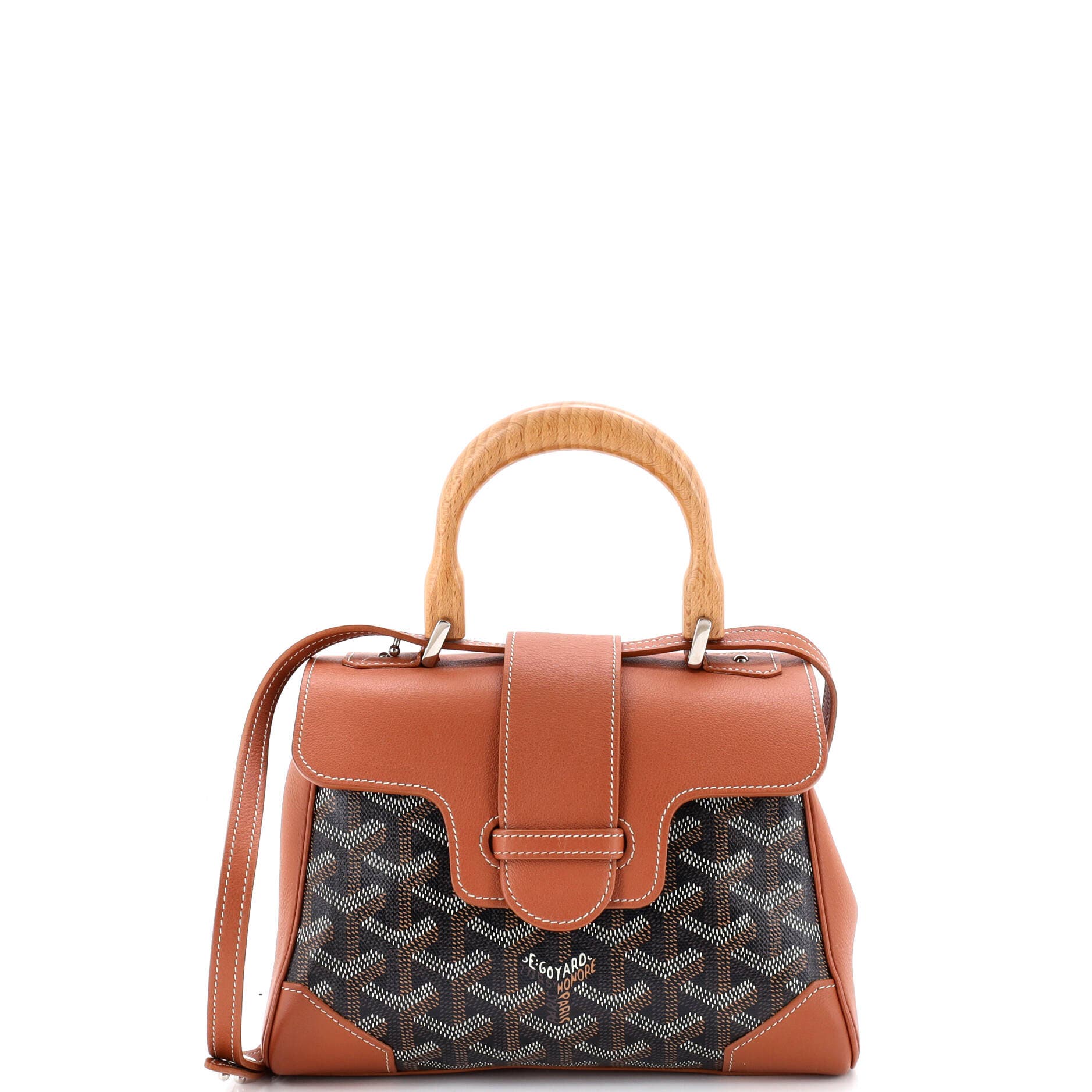 Pre-Owned Goyard Saigon Top Handle Bag Coated Canvas with Leather Mini, Main, color, Brown