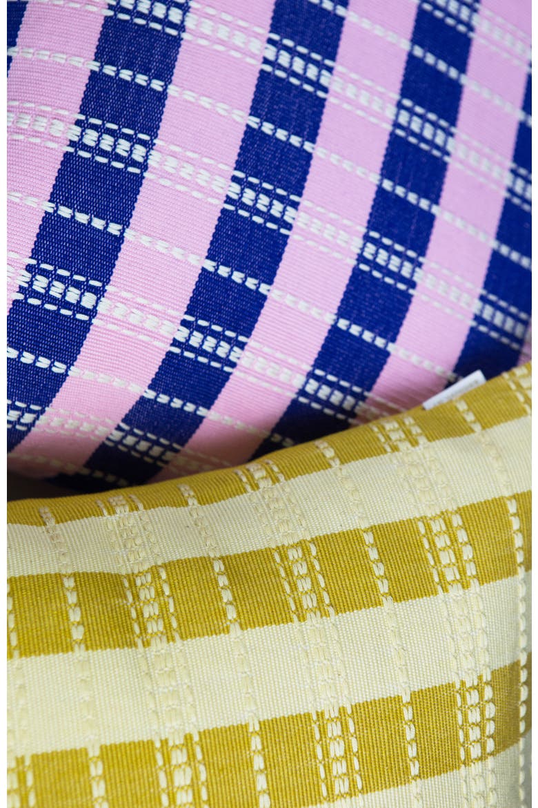 Santiago Grid Bold Stripe Handwoven Cotton Square Throw Pillow, Alternate, color, Blue and Light Pink
