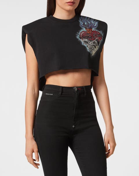 Shoulder Pads Cropped Top Love Tattoo Women
