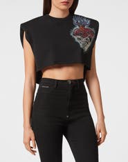 PHILIPP PLEIN Shoulder Pads Cropped Top Love Tattoo Women