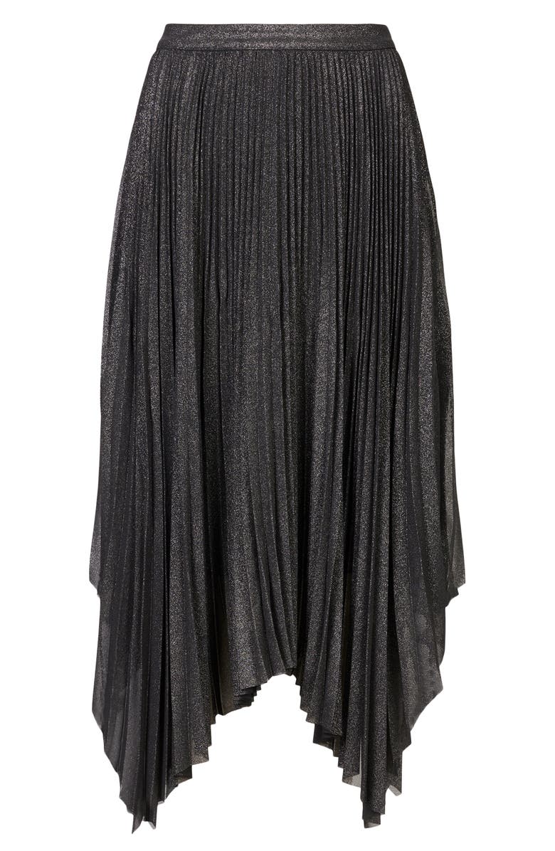 AllSaints Lerin Metallic Pleated Handkerchief Hem Skirt, Alternate, color, 