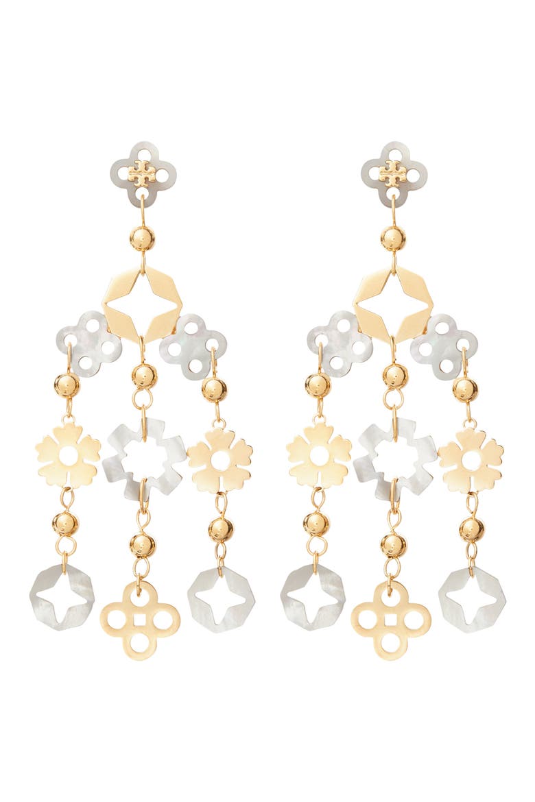 Forget Me Not Chandelier Earrings, Main, color, TORY GOLD / MOTHER OF PEARL