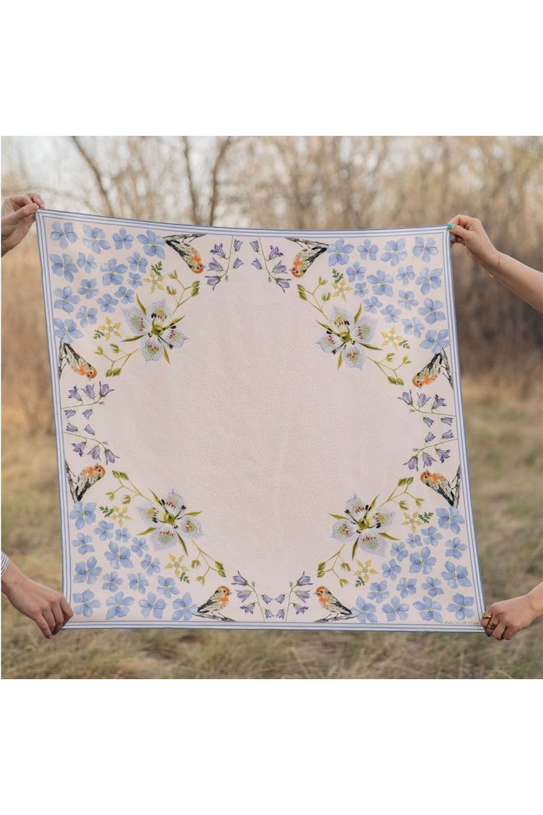 100% Silk Scarf Pink Gentian - Wildflower Bird Design, Alternate, color, 35 x 35"