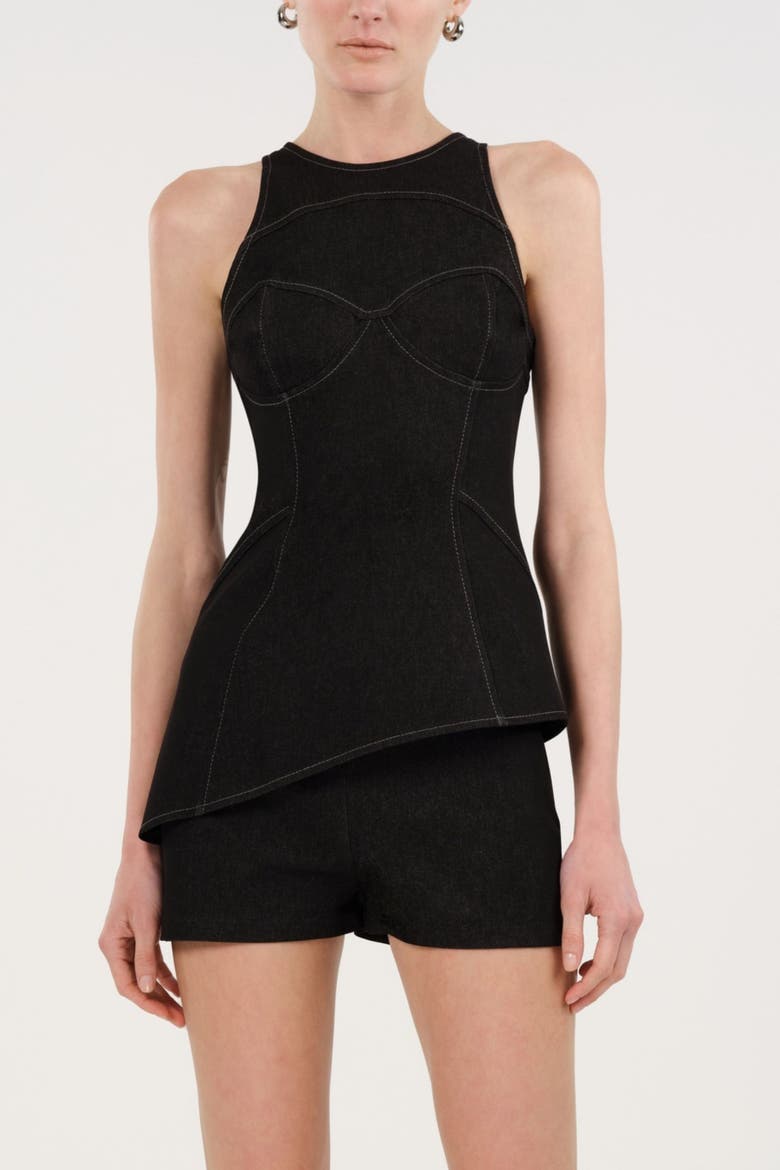 Halter Neck Denim Bustier Top, Alternate, color, Black