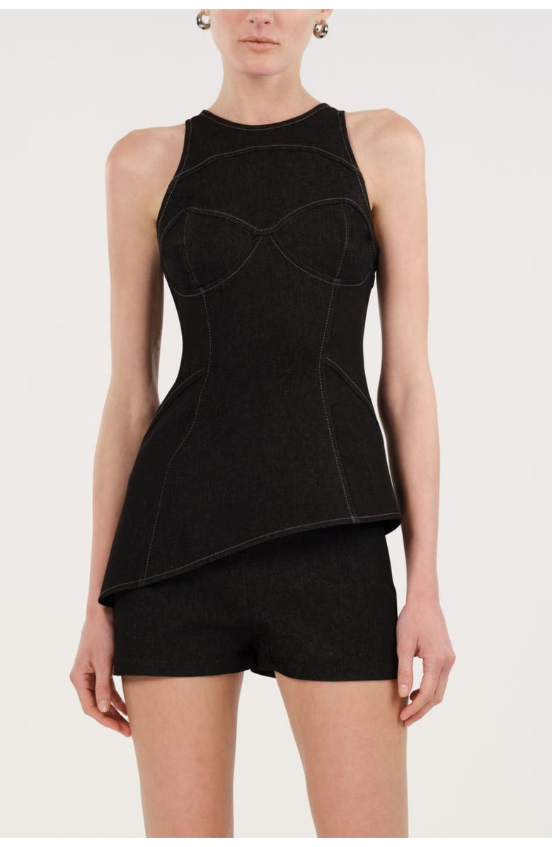 Nocturne Halter Neck Denim Bustier Top, Alternate, color, Black