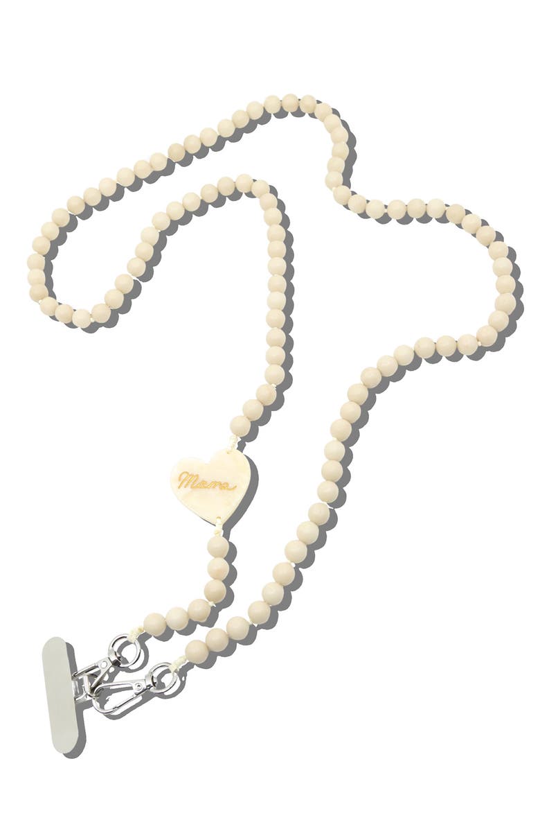 Solar Eclipse Mama Heart Beaded Crossbody Phone Strap, Alternate, color, Cream