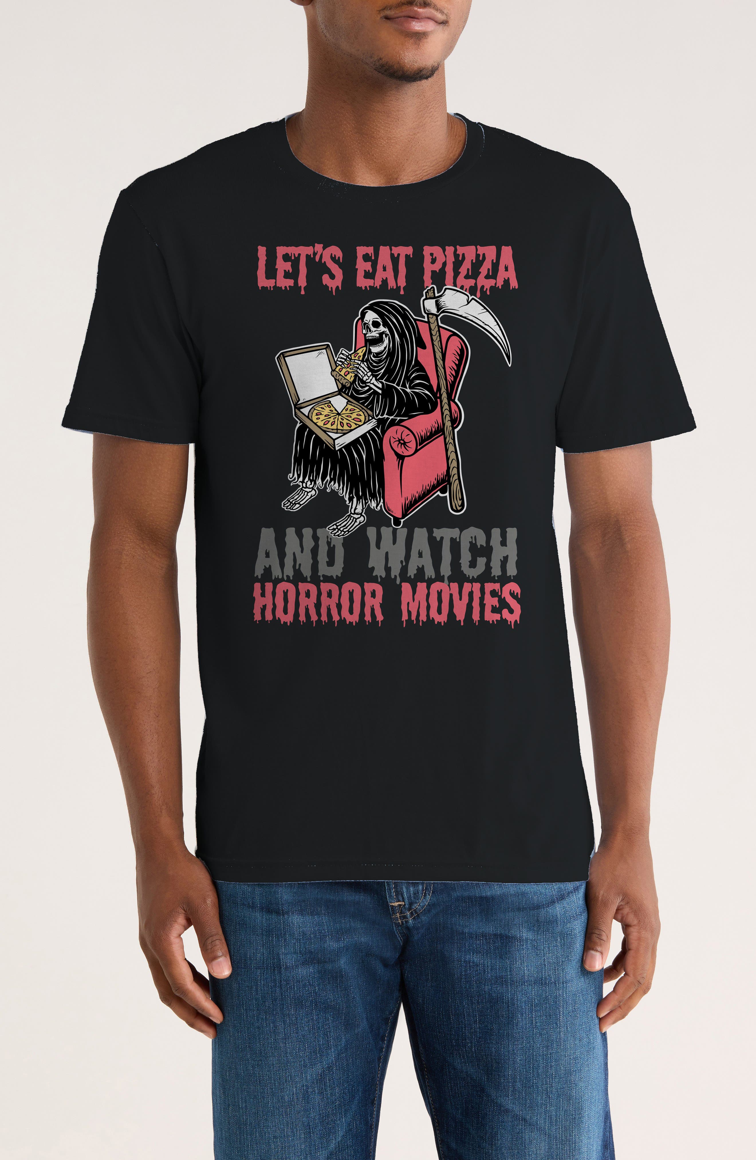 Monster Digital Let's Eat Pizza & Watch Horror Graphic T-Shirt