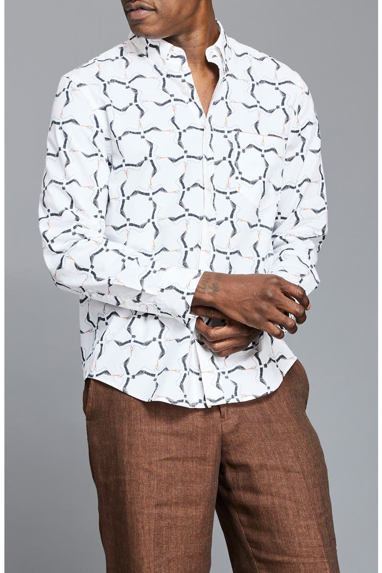 Pelican Plaid Cotton Button-Up Shirt, Alternate, color, WHITE