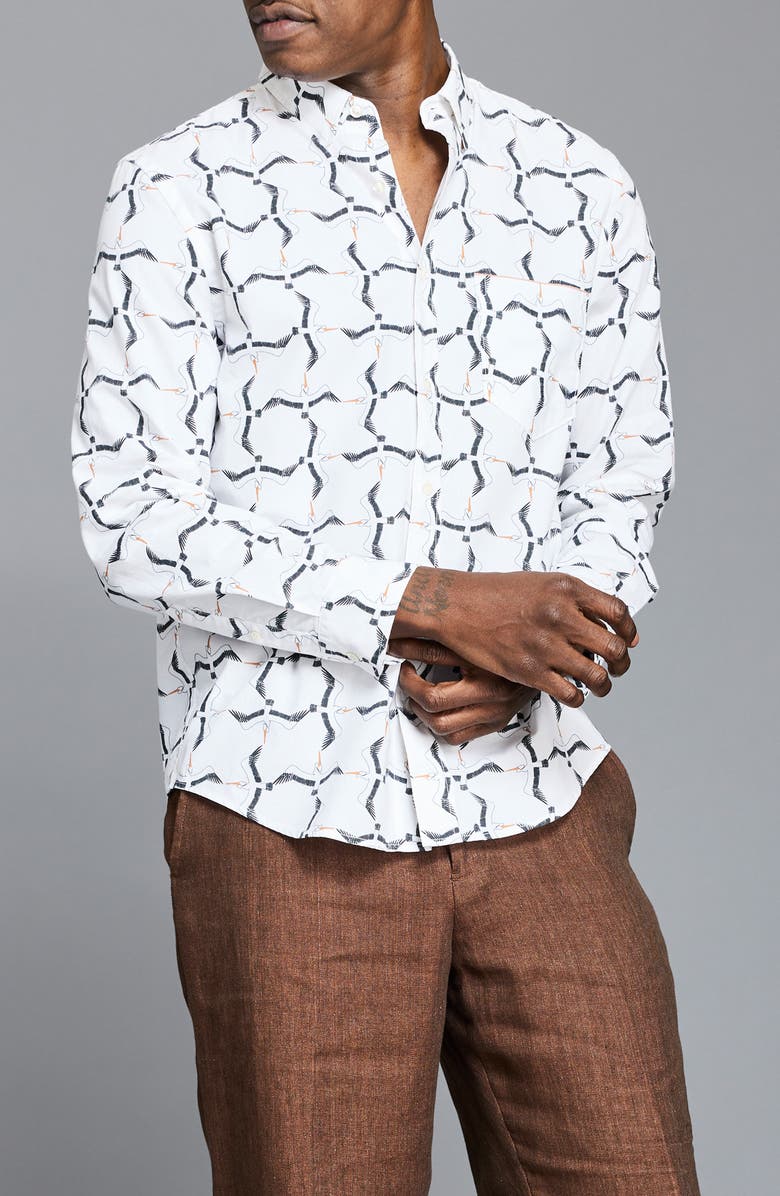 Billy Reid Pelican Plaid Cotton Button-Up Shirt, Alternate, color, White