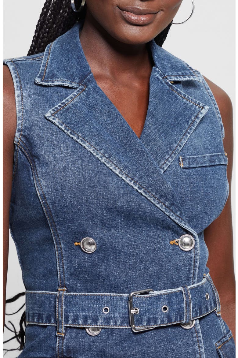 Anela Belted Denim Trench Minidress, Alternate, color, ALLAGASH BLU