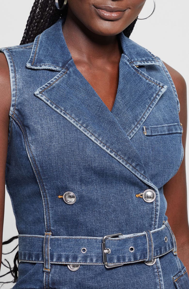 GUESS Anela Belted Denim Trench Minidress, Alternate, color, 