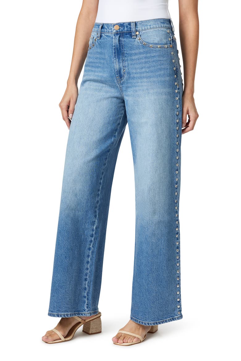 Studded High Waist Wide Leg Jeans, Alternate, color, SPLASH
