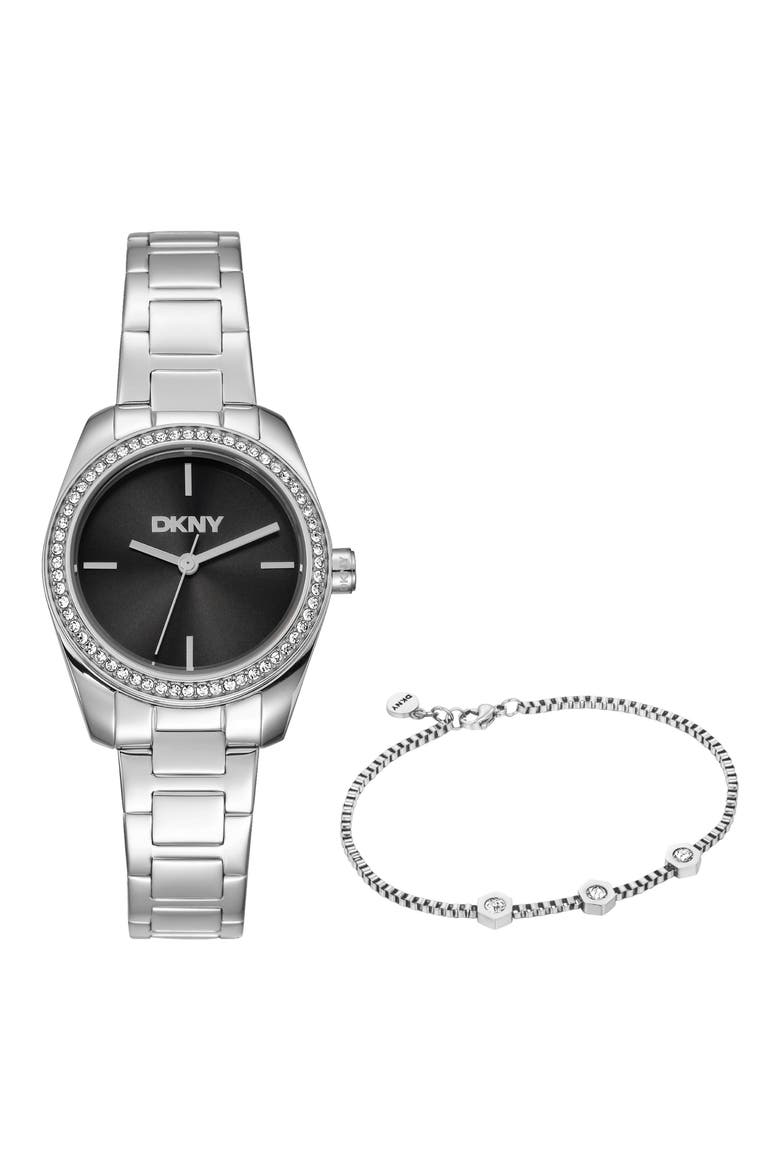 Evening Crystal Bezel Bracelet Watch, 28mm, Alternate, color, BLACK