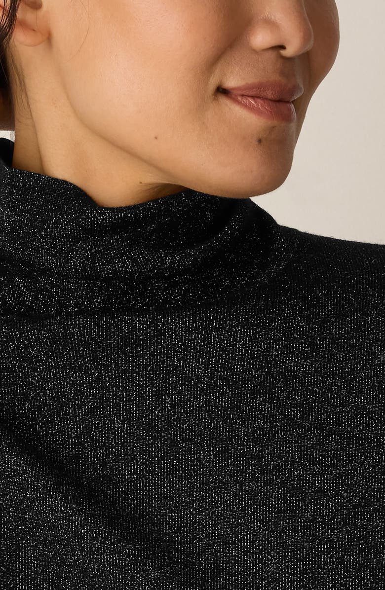 Eileen Fisher Long Sleeve Metallic Wool Blend Turtleneck Top, Alternate, color, Black