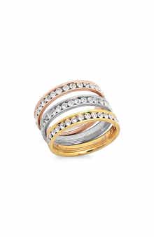 Tritone Stainless Steel Crystal Stackable Rings