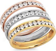 STEELTIME Tritone Stainless Steel Crystal Stackable Rings