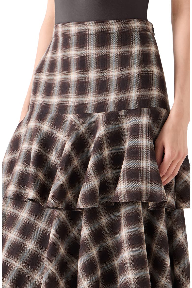 Plaid Ruffle Tier Midi Skirt, Alternate, color, ESPRESSO-CASHEW