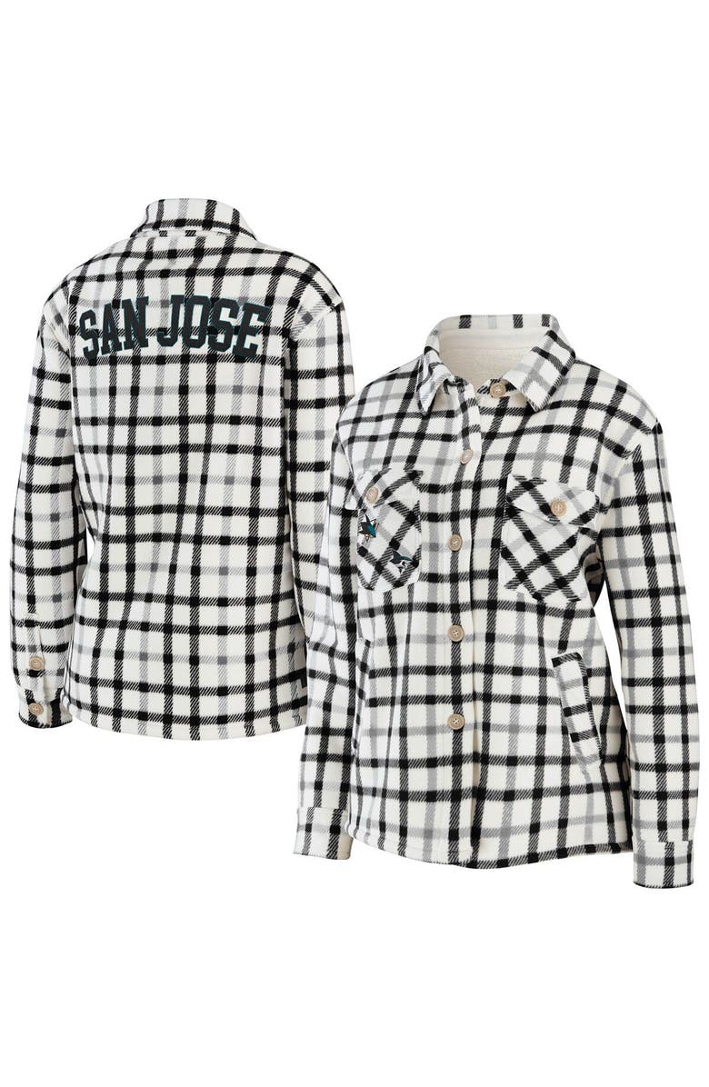 WEAR by Erin Andrews Women's WEAR by Erin Andrews Oatmeal San Jose Sharks Plaid Button-Up Shirt Jacket, Main, color, Oatmeal