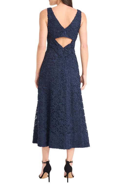 Maggy London Textured Floral Cocktail Midi Dress In Blue